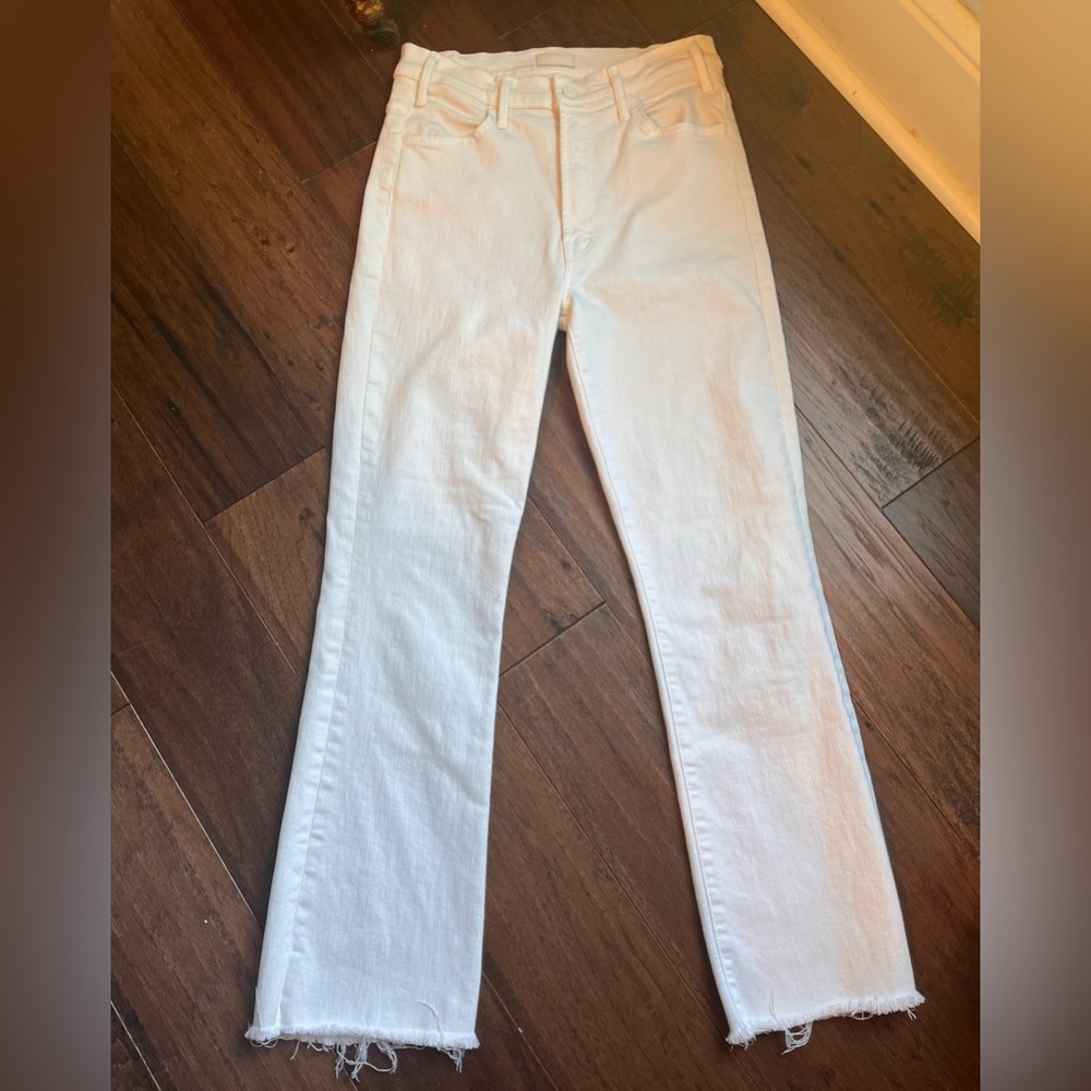 MOTHER Hustler Ankle Fray White Straight Leg Jeans Size 28